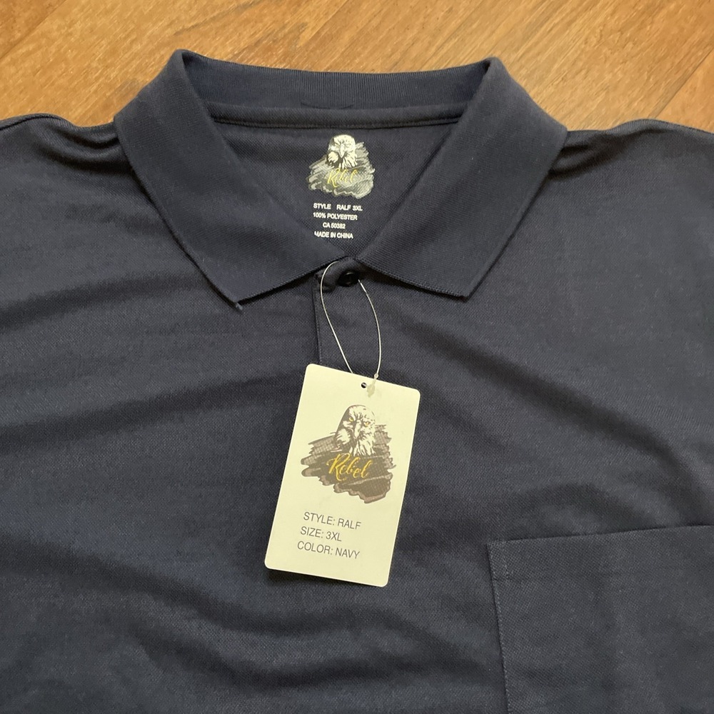 Rebel Ralf Mens Navy Blue Short Sleeve Pique Polo Shirt 3XL NWT CA50382 - Picture 3 of 6